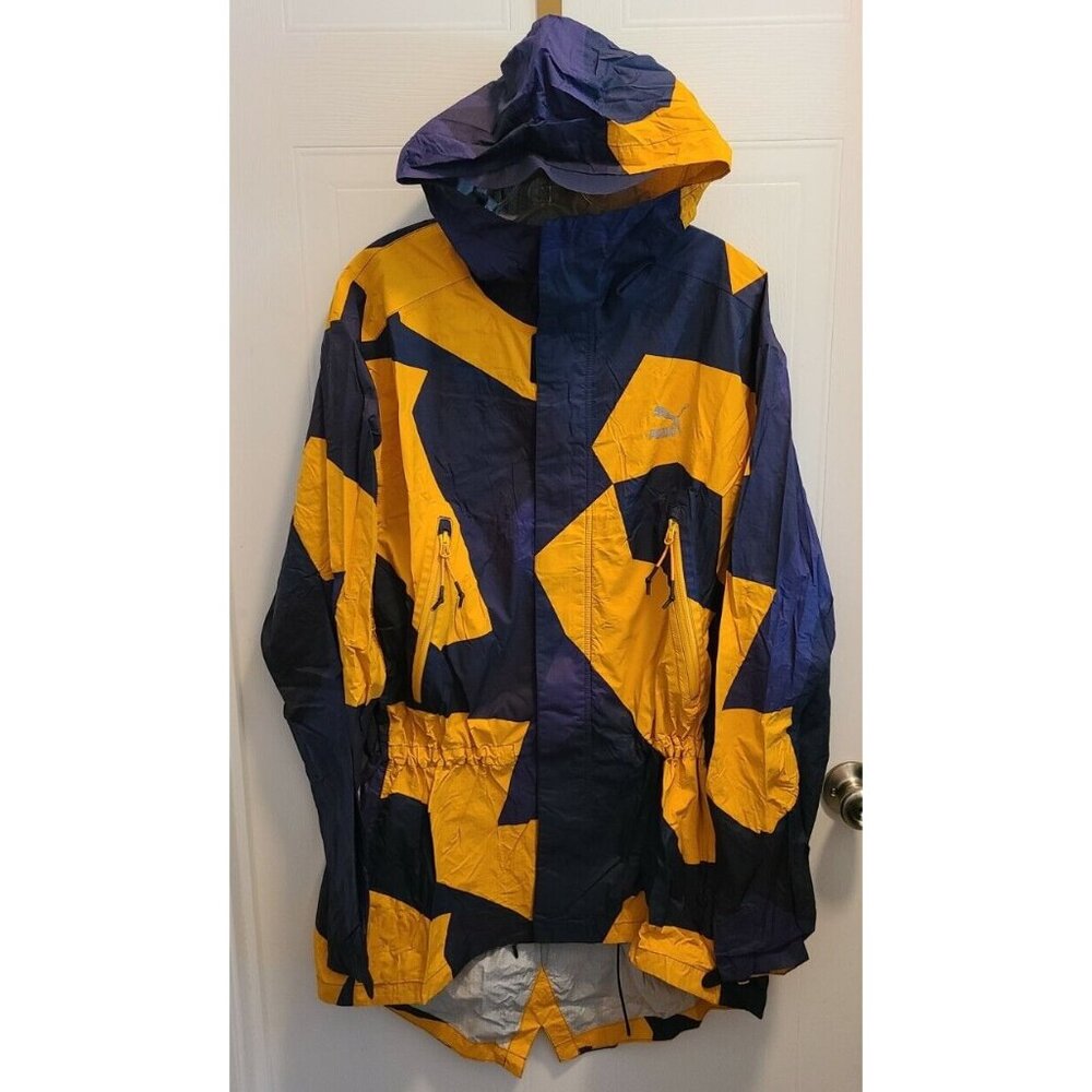 Puma MMQ Full Zip Hooded Windbreaker Jacket Yellow/Blue Color Block Nylon Sz XXL